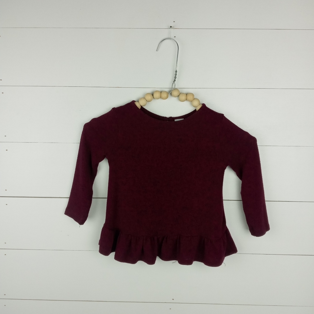 Old Navy girls 18-24 mos burgundy with black flex flowy top ruffle hem